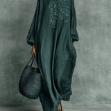 Chloe | Women's Long Sleeve Floral Embroidered Maxi Dress - Dark Green
