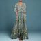Mia | Women's Floral V Neck Embroidered Maxi Dress - Blue