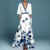 Mia | Women's Floral V Neck Embroidered Maxi Dress - White