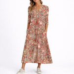 Maria | Women's Oversized Floral V Neck Wedding Guest Dress - Red