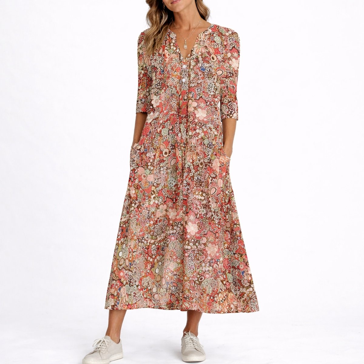 Maria | Women's Oversized Floral V Neck Wedding Guest Dress - Red