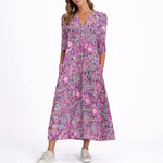Maria | Women's Oversized Floral V Neck Wedding Guest Dress - Purple