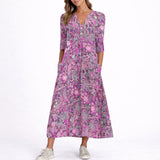 Maria | Women's Oversized Floral V Neck Wedding Guest Dress - Purple