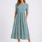 Henrietta | Women's Floral Short Sleeve Midi Wedding Guest Dress - Blue & White