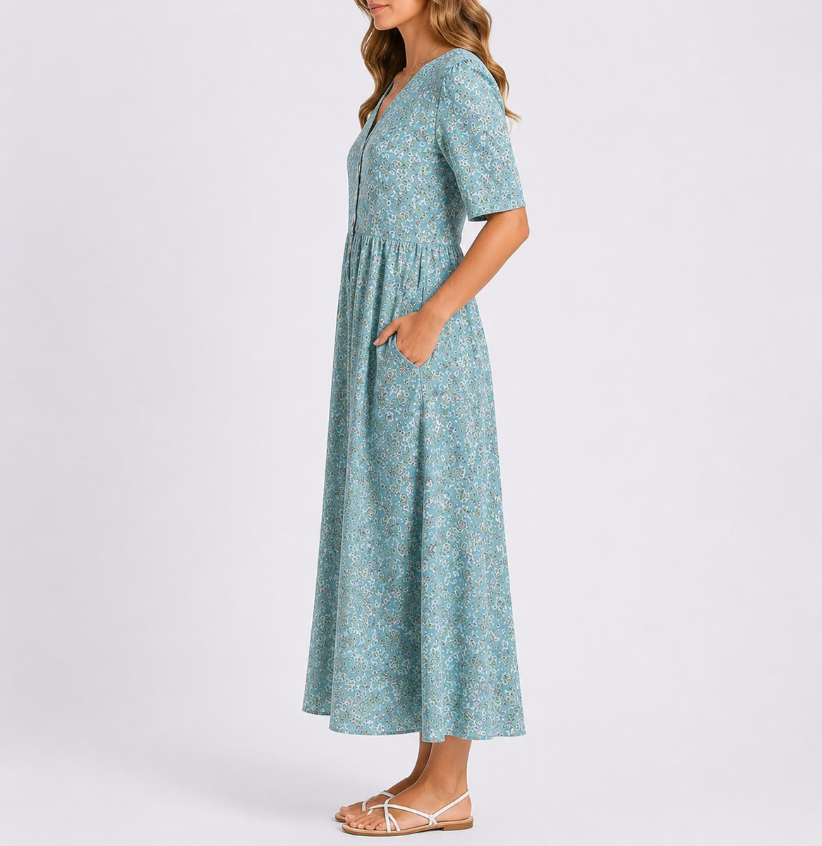 Henrietta | Women's Floral Short Sleeve Midi Wedding Guest Dress