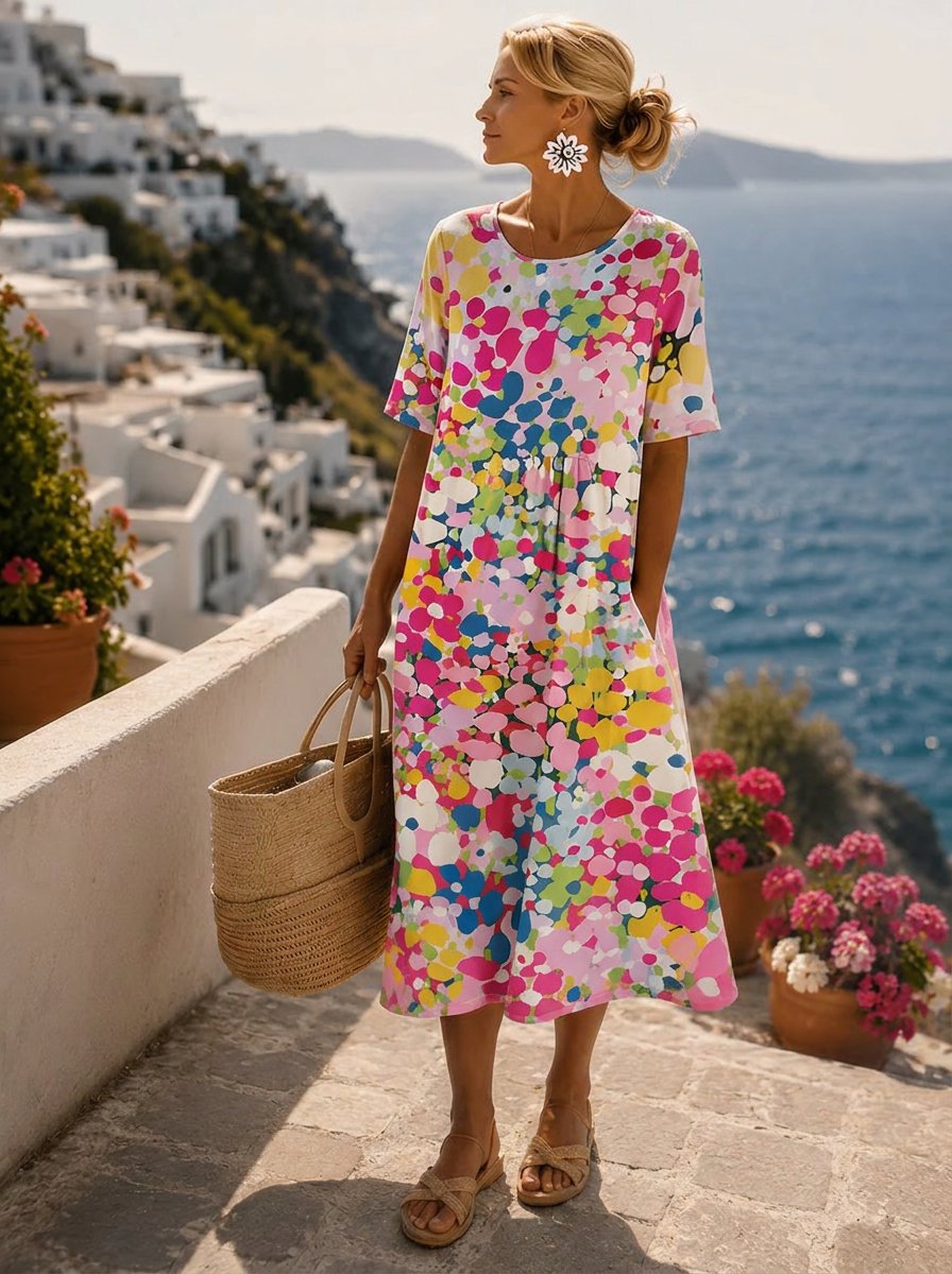 Maeve | Women's Oversized Floral Relaxed Fit Midi Dress - Pink