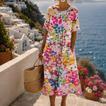 Maeve | Women's Oversized Floral Relaxed Fit Midi Dress - Pink
