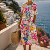 Maeve | Women's Oversized Floral Relaxed Fit Midi Dress - Pink