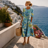 Maeve | Women's Oversized Floral Relaxed Fit Midi Dress - Blue