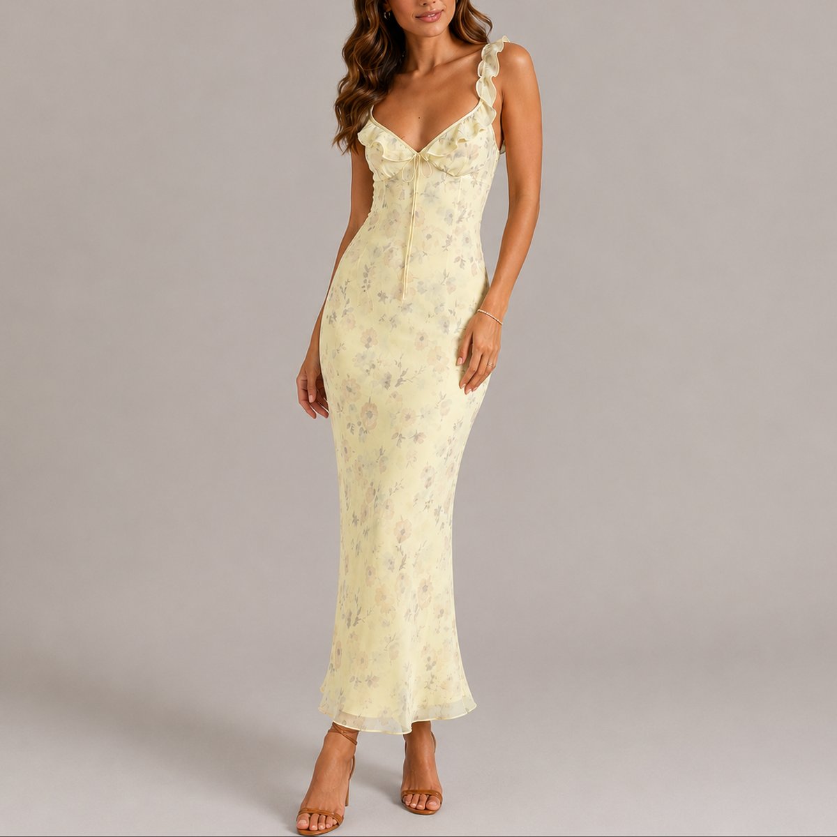 Alison | Women's Floral Maxi Wedding Guest Dress - Yellow