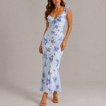 Alison | Women's Floral Maxi Wedding Guest Dress - Blue