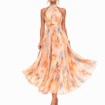 Alfreda | Women's Floral Chiffon Halter Midi Dress