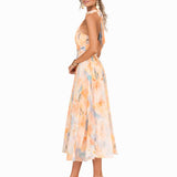 Alfreda | Women's Floral Chiffon Halter Midi Dress