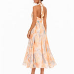 Alfreda | Women's Floral Chiffon Halter Midi Dress