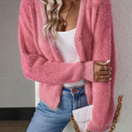 Chelsea | Women's Button Front V Neck Cardigan - Pink