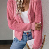 Chelsea | Women's Button Front V Neck Cardigan - Pink