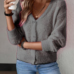 Chelsea | Women's Button Front V Neck Cardigan - Dark Grey