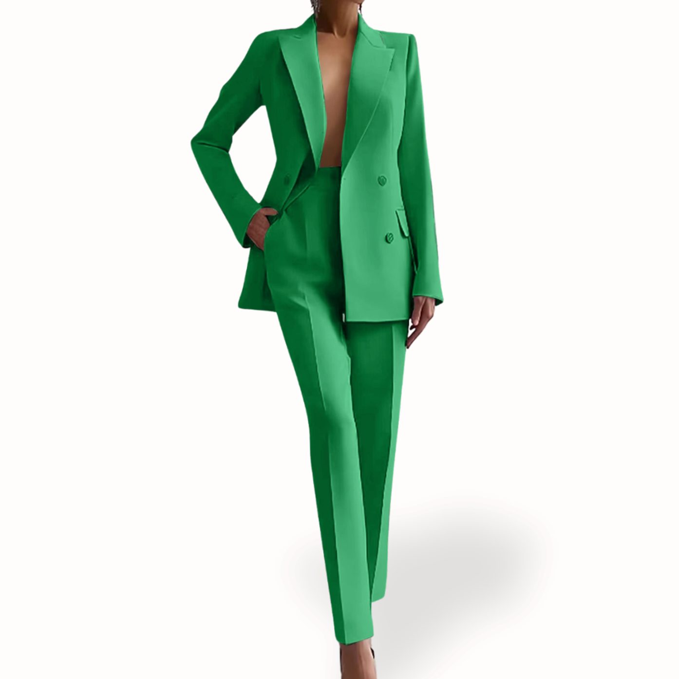 Olivia | Women's Double Breasted Tailored Blazer - Green