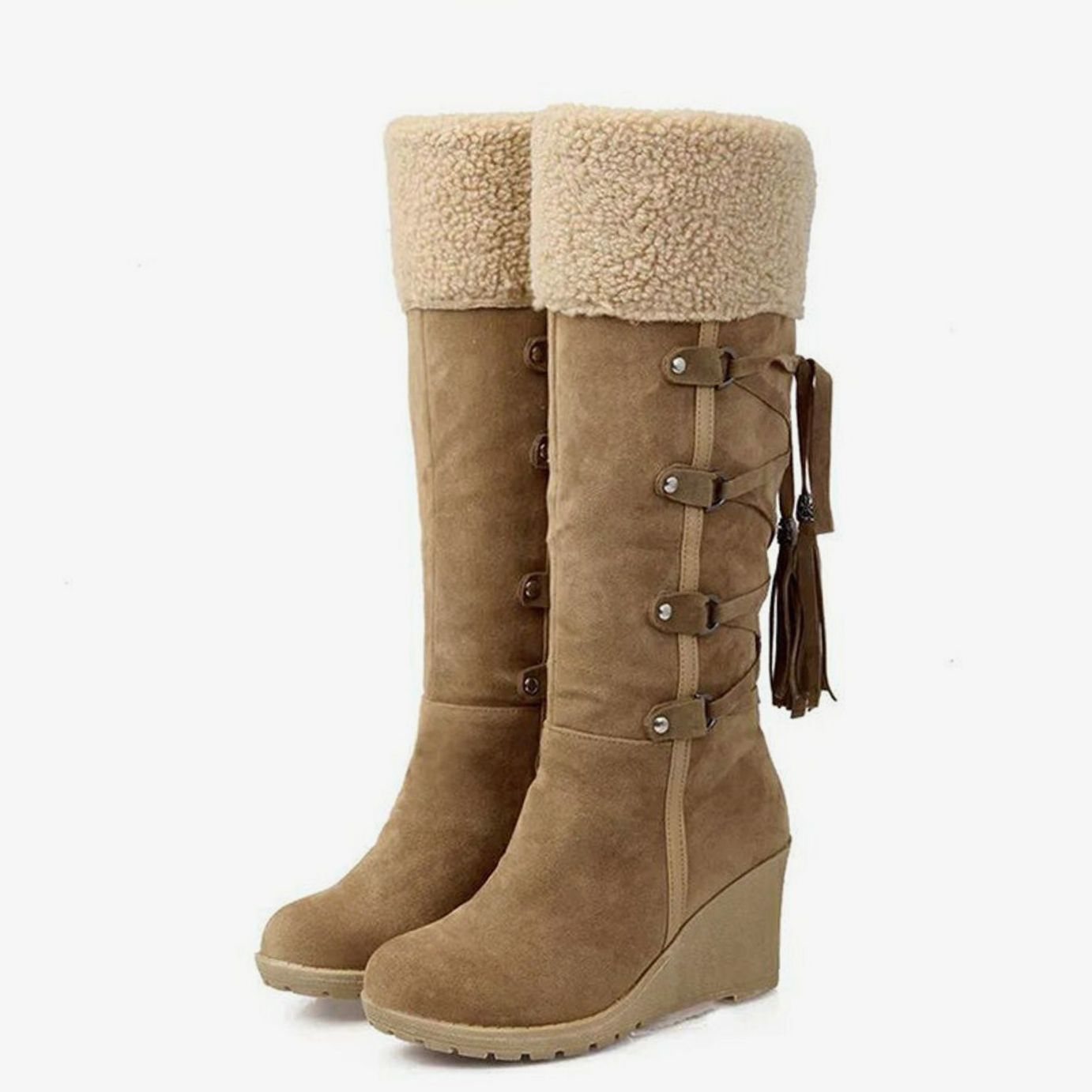 Edith | Women's Wedge Knee-High Boots - Brown