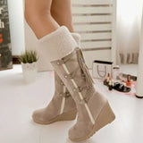 Edith | Women's Wedge Knee-High Boots - Beige