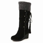 Edith | Women's Wedge Knee-High Boots - Black