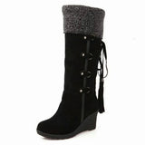 Edith | Women's Wedge Knee-High Boots - Black