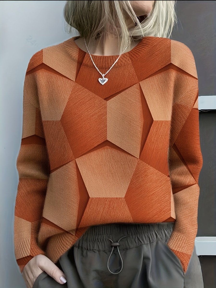 Lara | Women's Long Sleeve Geometric Jumper - Orange