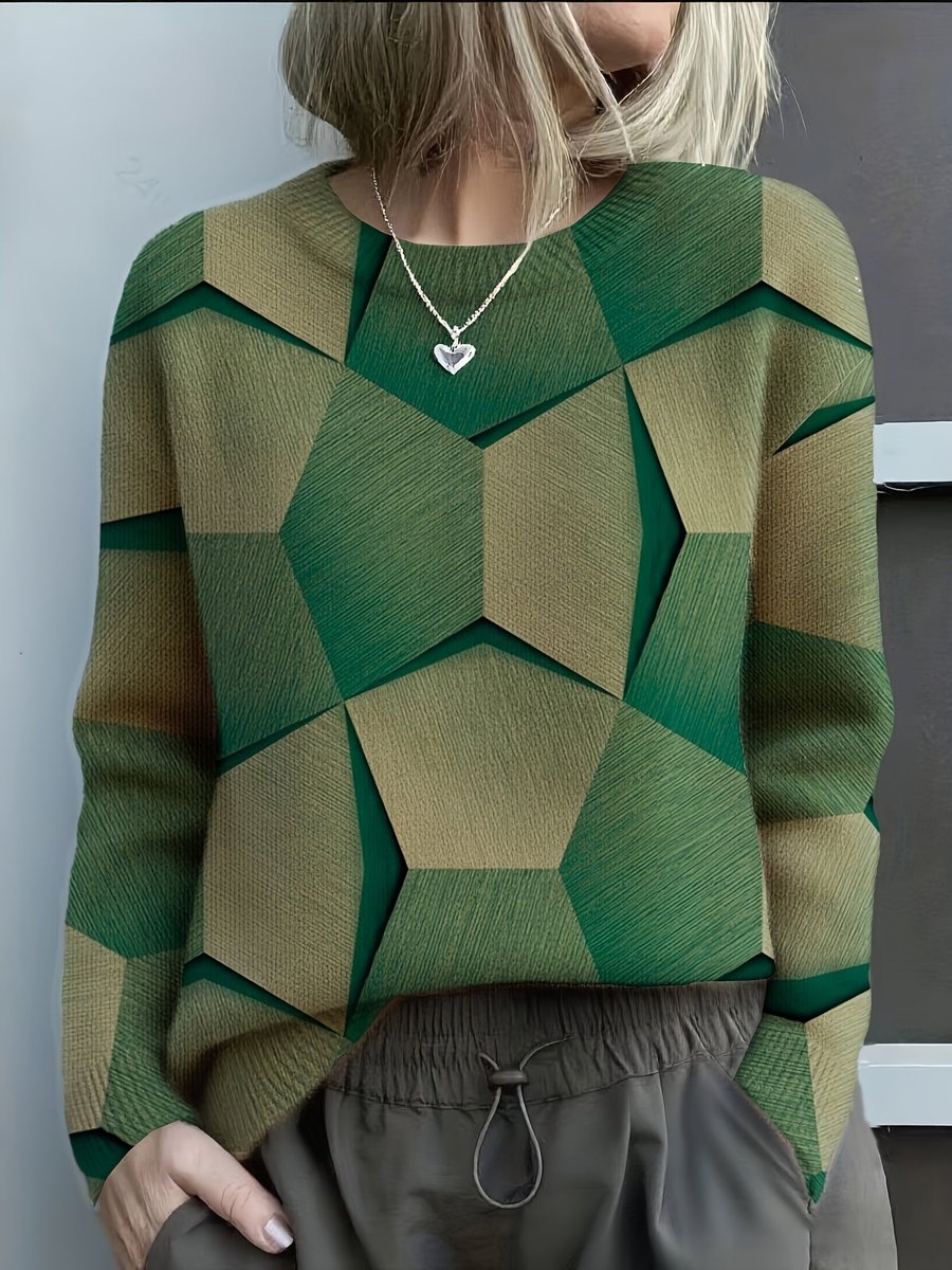 Lara | Women's Long Sleeve Geometric Jumper - Green