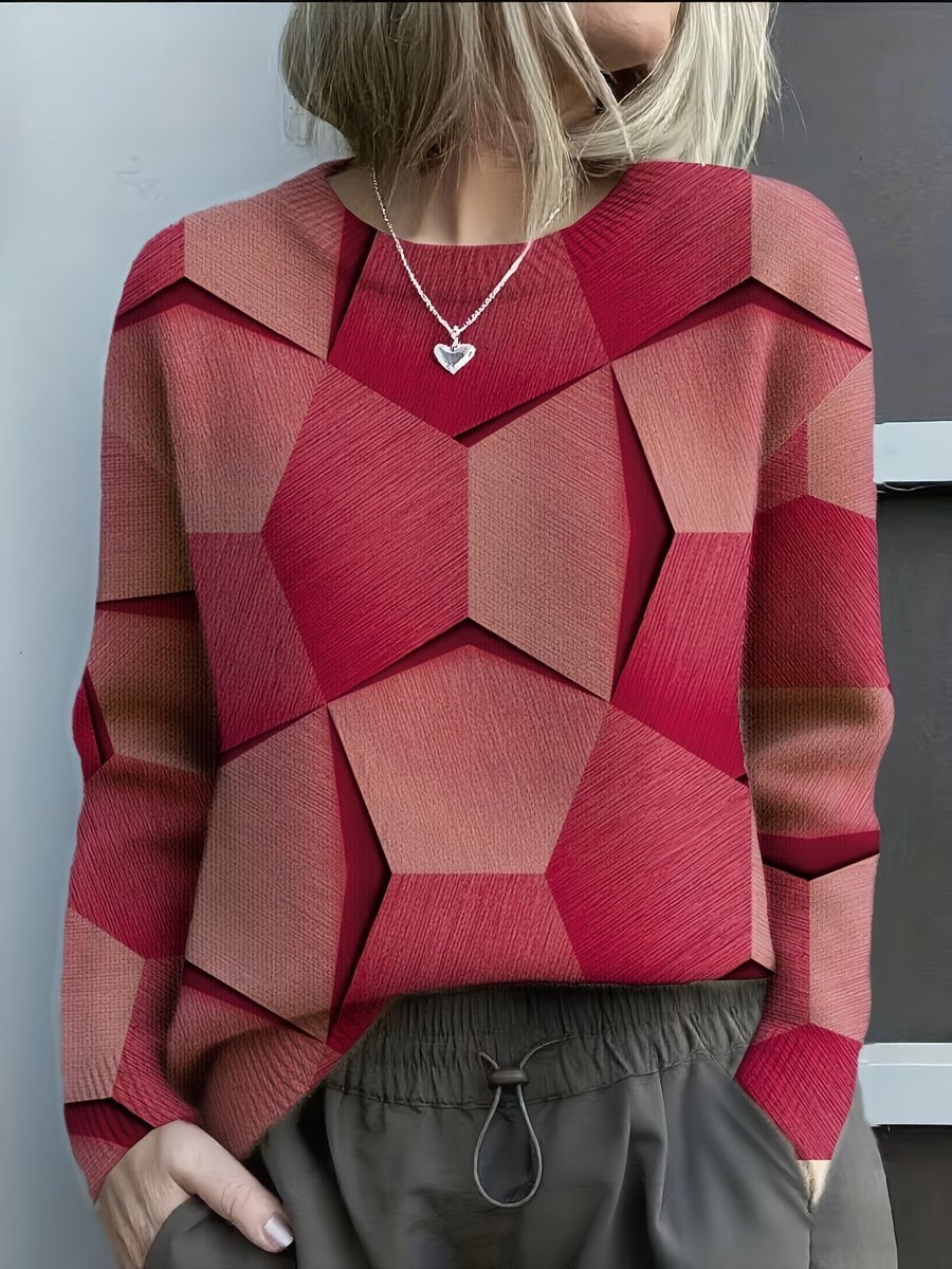 Lara | Women's Long Sleeve Geometric Jumper - Red