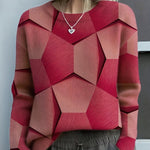 Lara | Women's Long Sleeve Geometric Jumper - Red