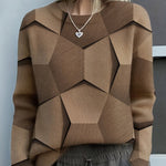 Lara | Women's Long Sleeve Geometric Jumper - Brown