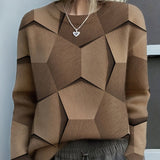 Lara | Women's Long Sleeve Geometric Jumper - Brown