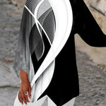 Shannon | Women's Long Sleeve Relaxed Fit Geometric Blouse - Black and White