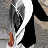 Shannon | Women's Long Sleeve Relaxed Fit Geometric Blouse - Black and White