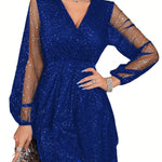 Ella | Women's V Neck Wrap Cocktail Dress - Dark Blue