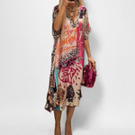 Xena | Women's V Neck Midi Tunic Dress - Pink