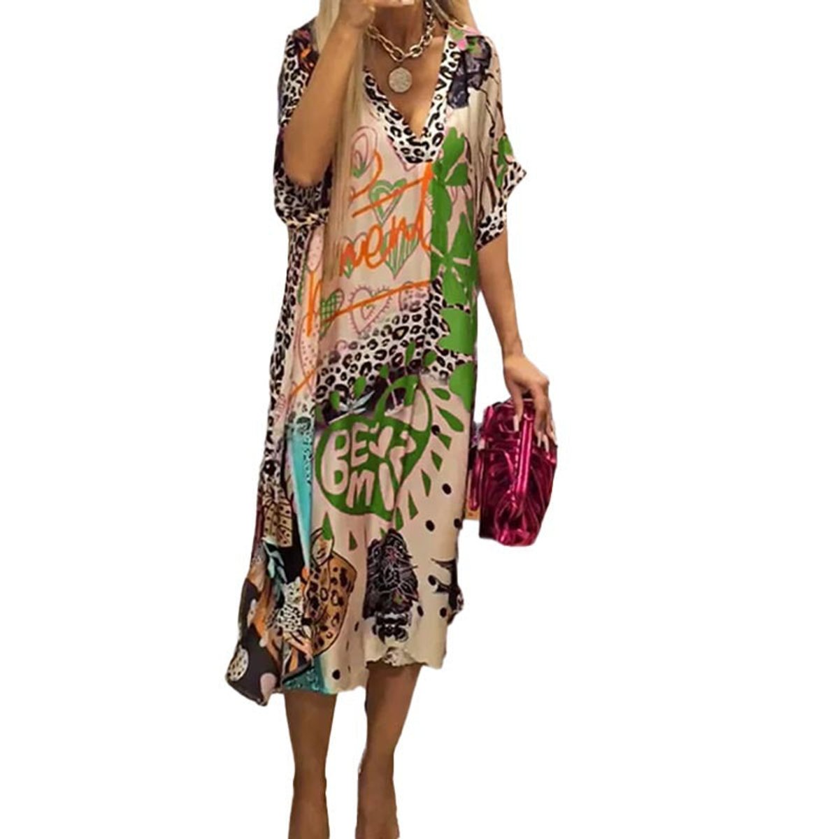 Xena | Women's V Neck Midi Tunic Dress