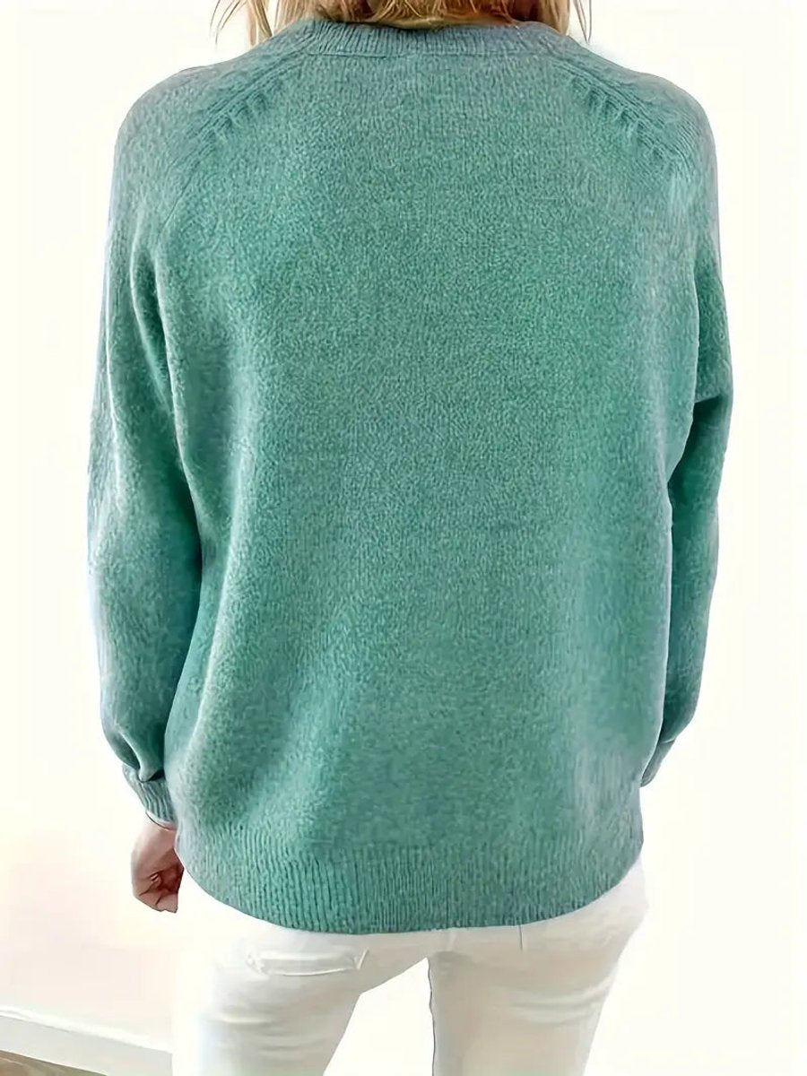 Sloane | Women's Long Sleeve V Neck Relaxed Fit Jumper - Emerald Green