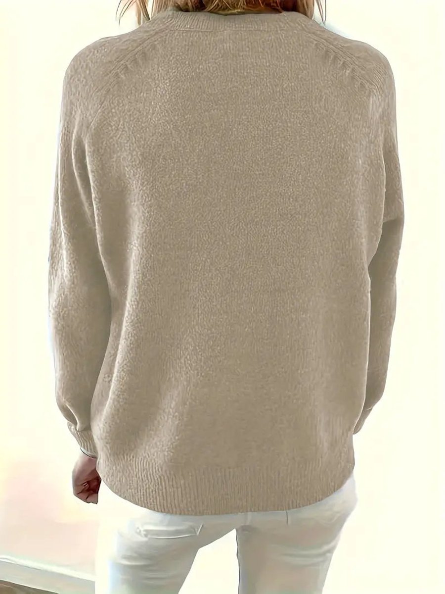 Sloane | Women's Long Sleeve V Neck Relaxed Fit Jumper - Khaki