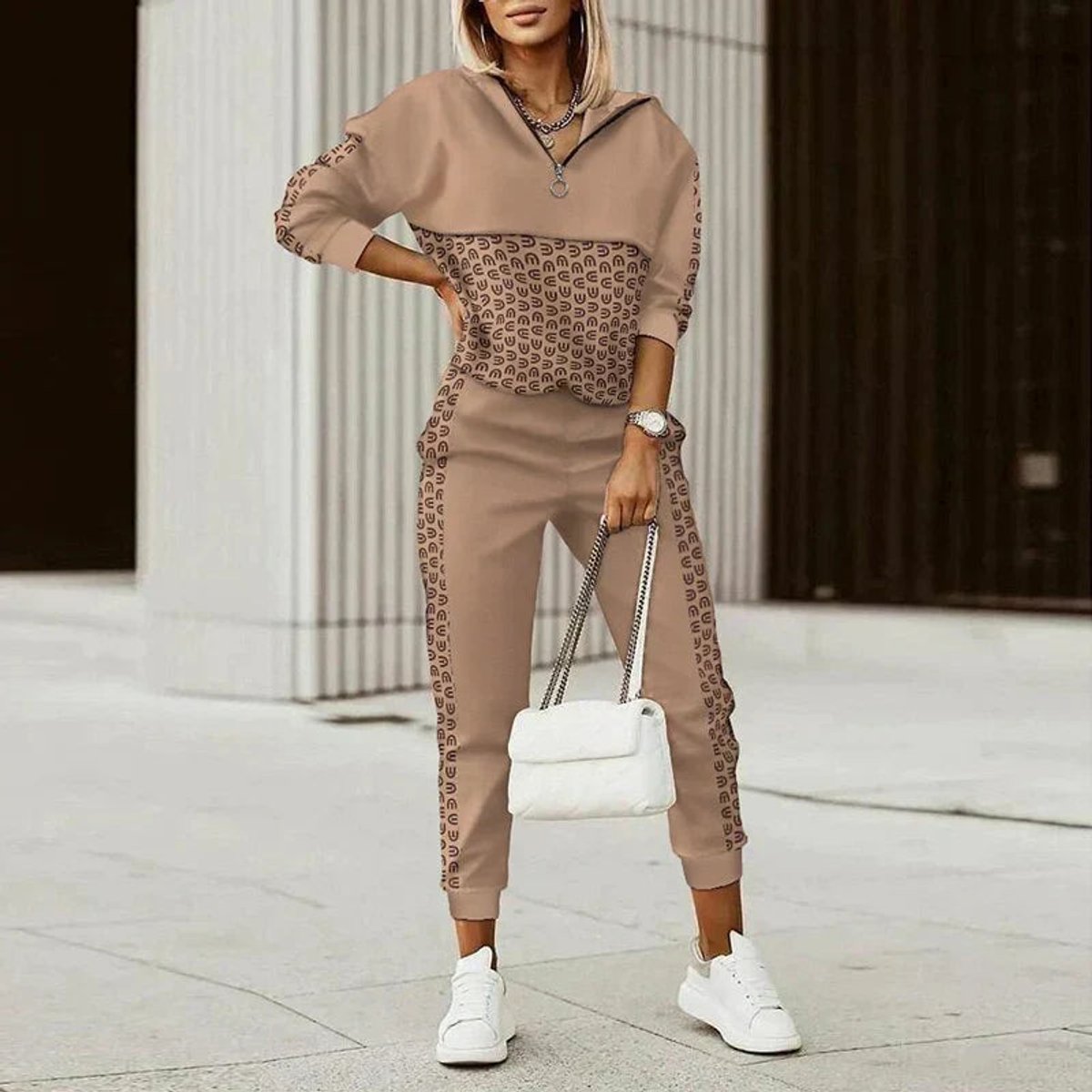 Iris | Women's Hooded Oversized Half Zip Hoodie - Brown