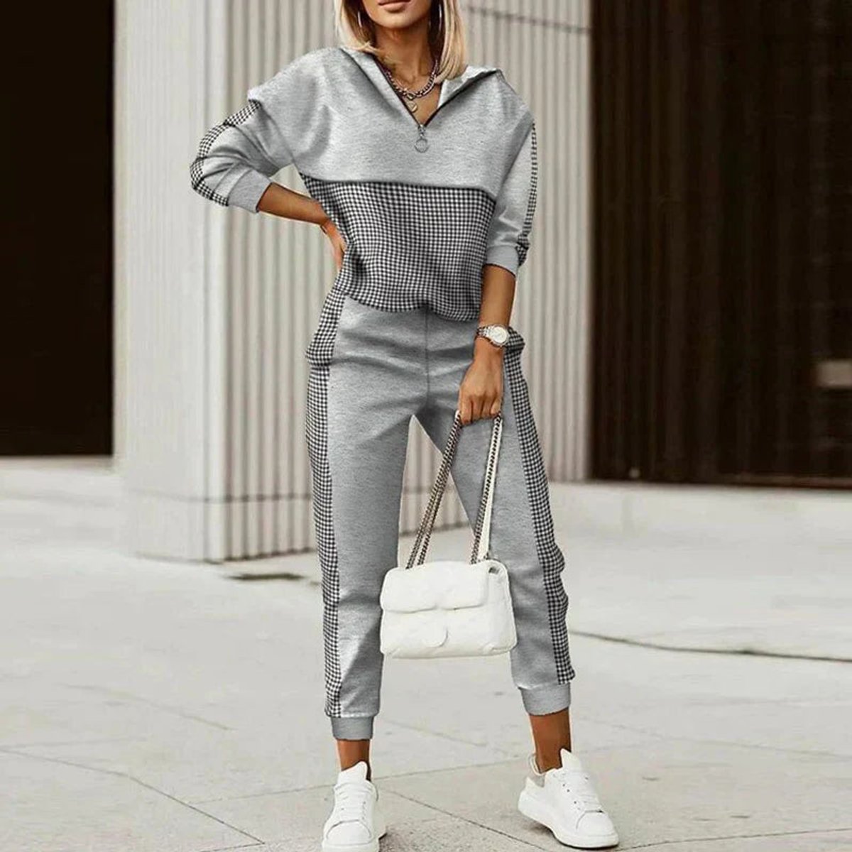 Iris | Women's Hooded Oversized Half Zip Hoodie - Grey