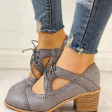 Zinnia | Women's Block Heel T Bar Brogue Shoes - Grey