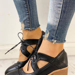 Zinnia | Women's Block Heel T Bar Brogue Shoes - Black