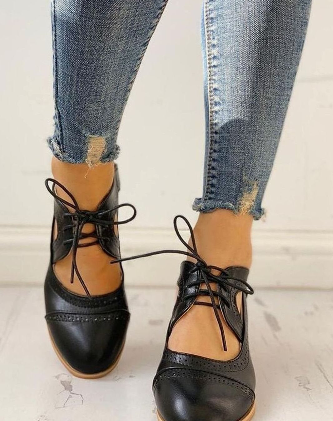 Zinnia | Women's Block Heel T Bar Brogue Shoes