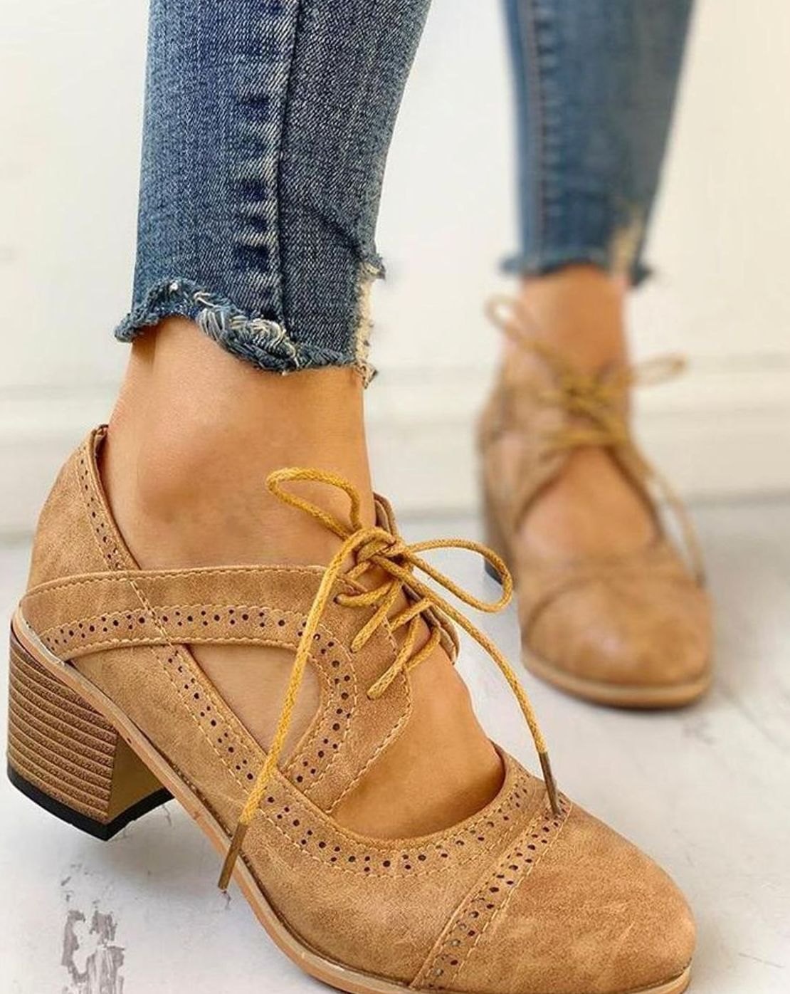 Zinnia | Women's Block Heel T Bar Brogue Shoes