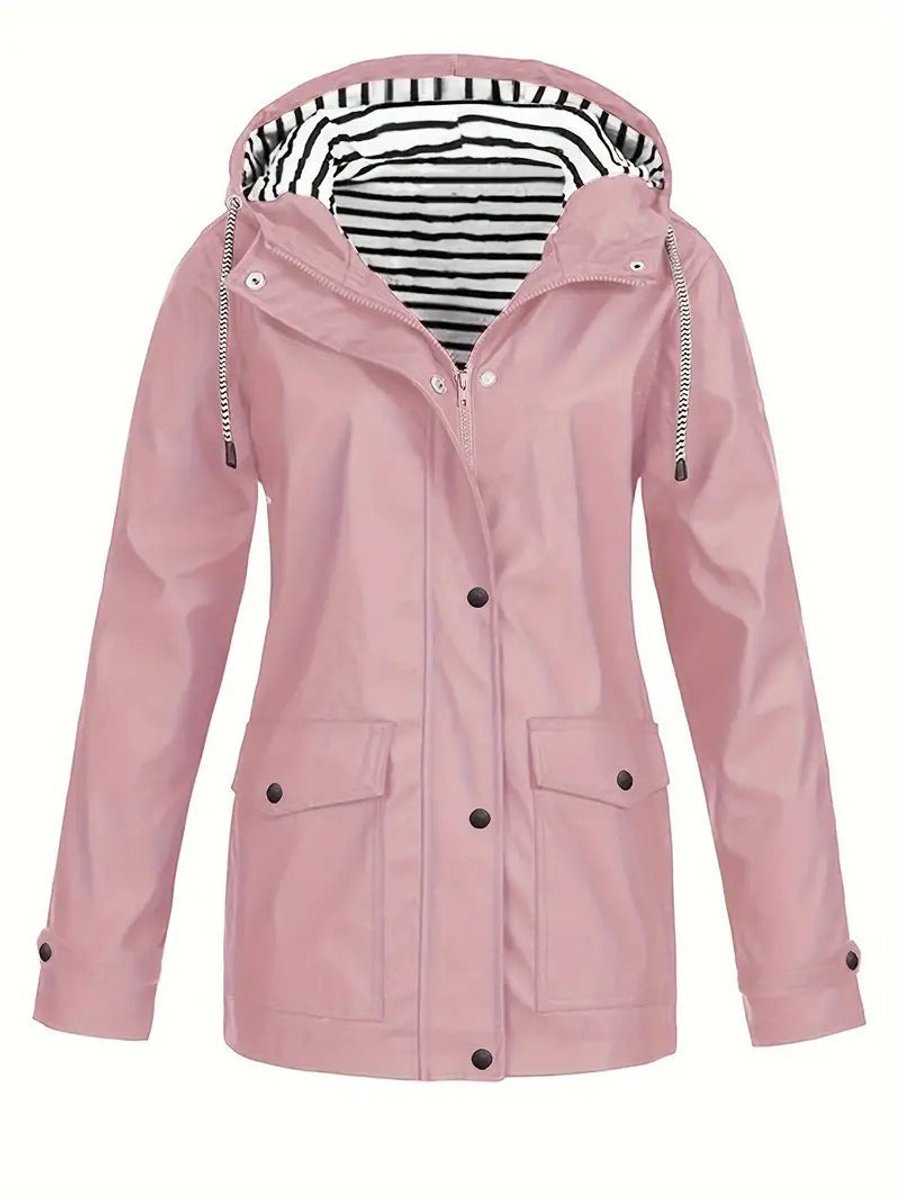 Willow | Women's Hooded Waterproof Striped Rain Jacket - Pink