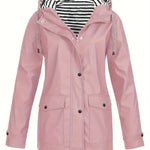 Willow | Women's Hooded Waterproof Striped Rain Jacket - Pink