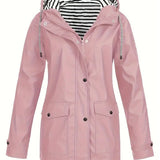 Willow | Women's Hooded Waterproof Striped Rain Jacket - Pink