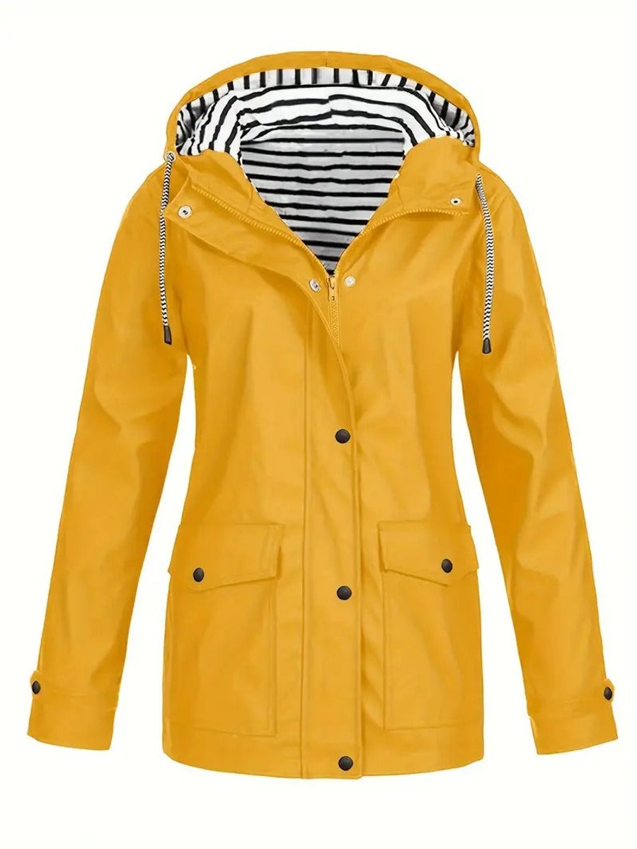 Willow | Women's Hooded Waterproof Striped Rain Jacket - Yellow