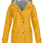 Willow | Women's Hooded Waterproof Striped Rain Jacket - Yellow